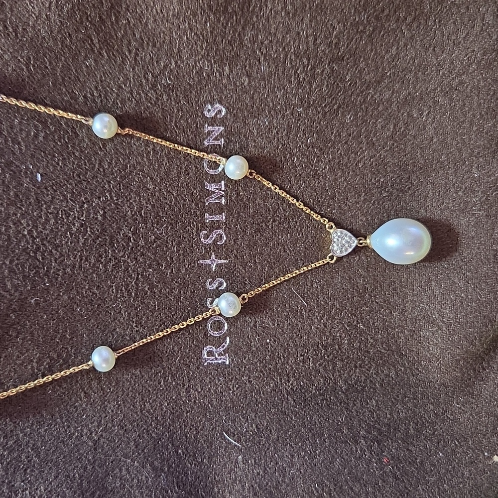 Ross Simons 20” Cultured Pearl and Diamond Accent Necklace 14K Gold Delicate